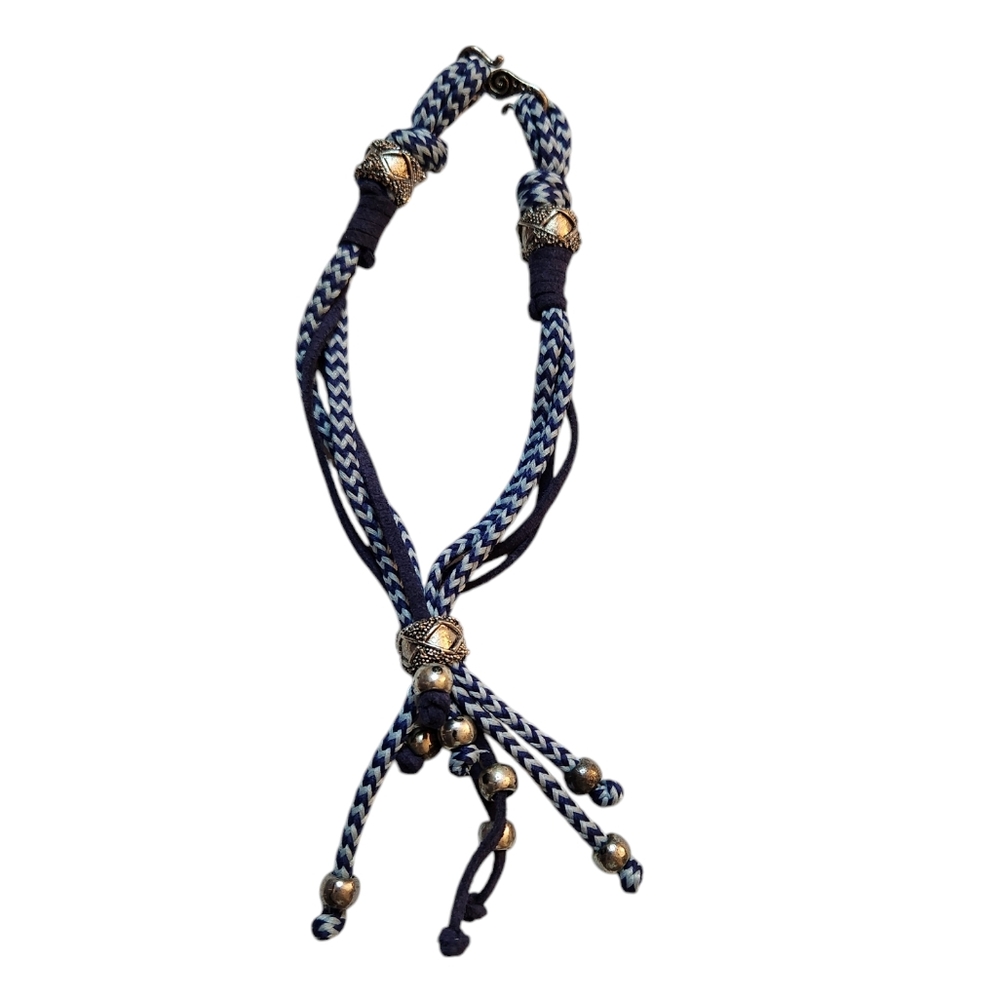 Blue and silver braided adjustable bolo bracelet